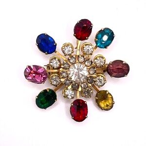 Vintage Multi-Color Rhinestone Starburst Pin Brooch